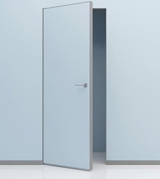 Скрытая дверь Invisible с притвором под покраску с алюминиевой матовой кромкой 4 стороны Левая