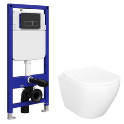 Комплект Инсталляция Stworki Кронборг S28500BK + унитаз Stworki Кронборг S28401WH + кнопка матовая черная